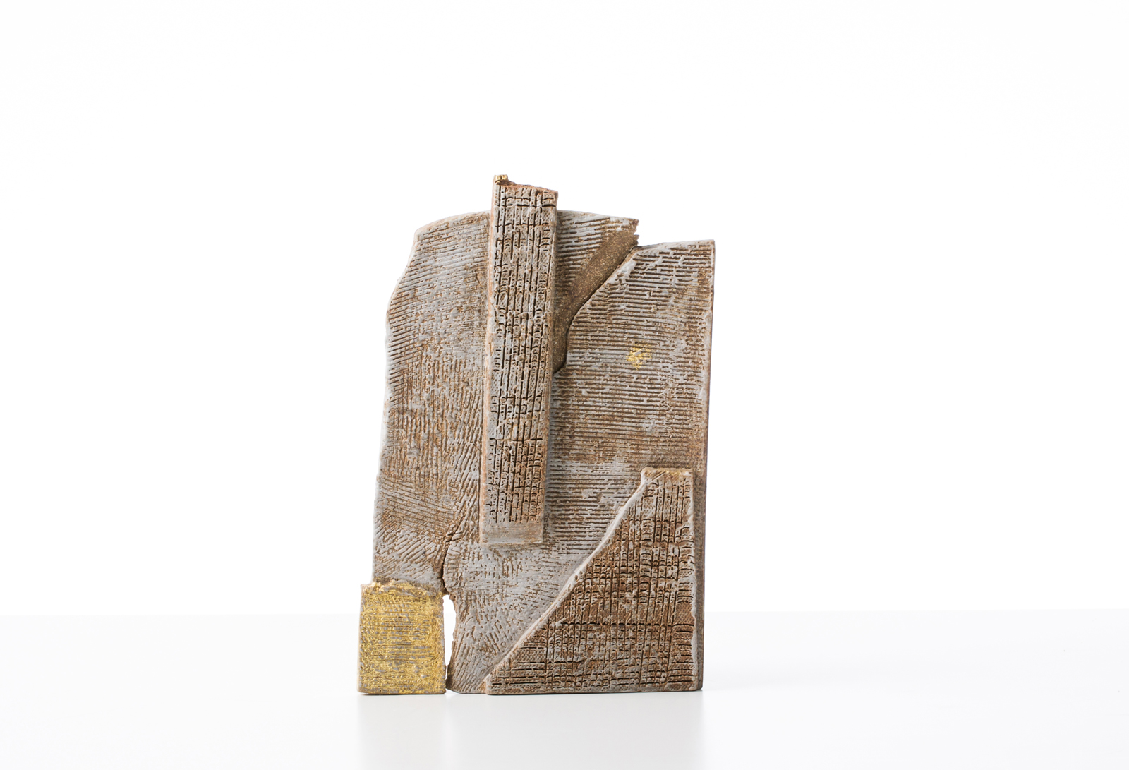 STELE #26, 2016 stoneware, slip and gold leaf, 8 3/4 x 6 x 2 1/2 in private collection