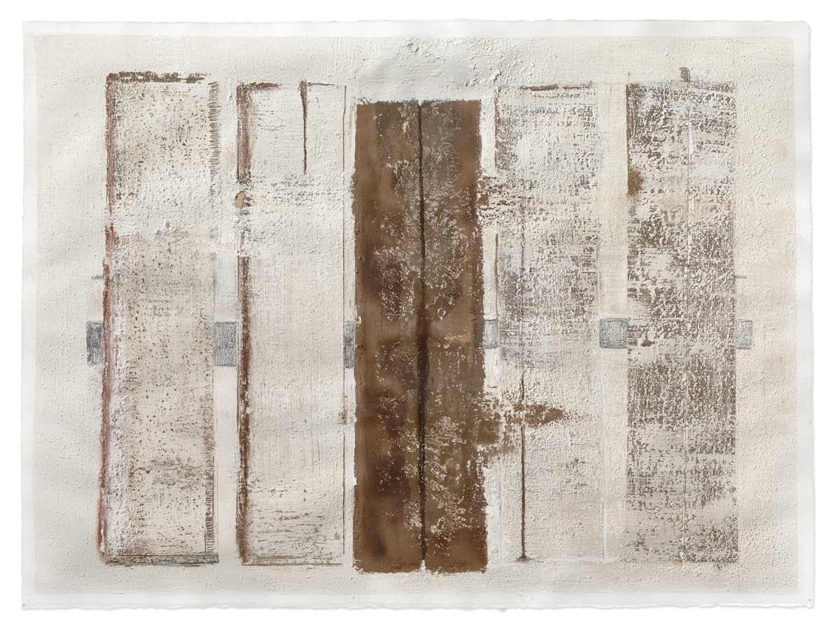 UNTITLED (TR460), 2013 black clay, porcelain, grog, oil pastel, graphite on paper, 22 1/4 x 30 in