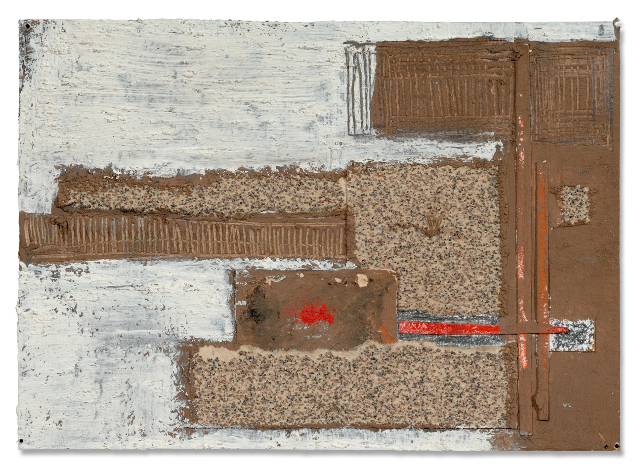 UNTITLED COLLAGE #2, 2013 black clay, porcelain, graphite, sand paper, oil pastel, paper collage on paper, 5 x 7 inches