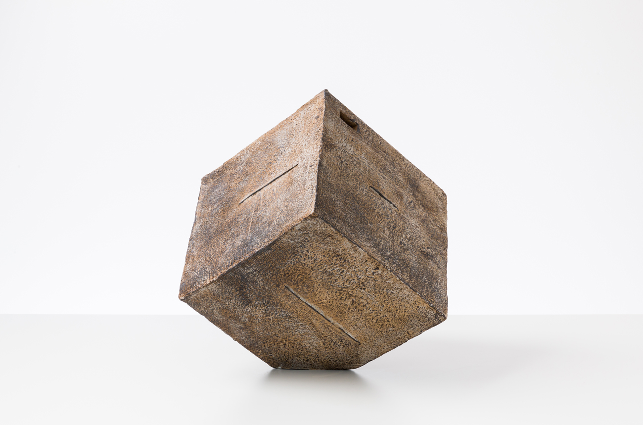 UNTITLED (TR676), 2015 stoneware, slip and hemp thread, 16 1/4 x 16 1/2 x 16 1/2 in, private collection